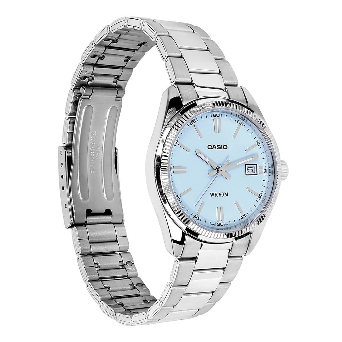 Classic Silver Dial Stainless Steel Analogue Watch For Men – Stylish Date Display Wrist Watch