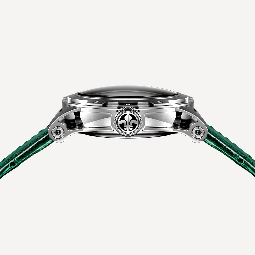 Green Mosque Dial Luxury Analogue Watch with Crocodile Pattern Leather Strap for Men