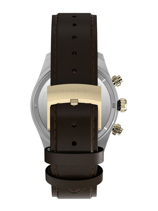 Black Chronograph Analogue Watch for Men with Tachymeter Bezel & Brown Leather Strap