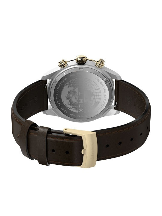 Black Chronograph Analogue Watch for Men with Tachymeter Bezel & Brown Leather Strap