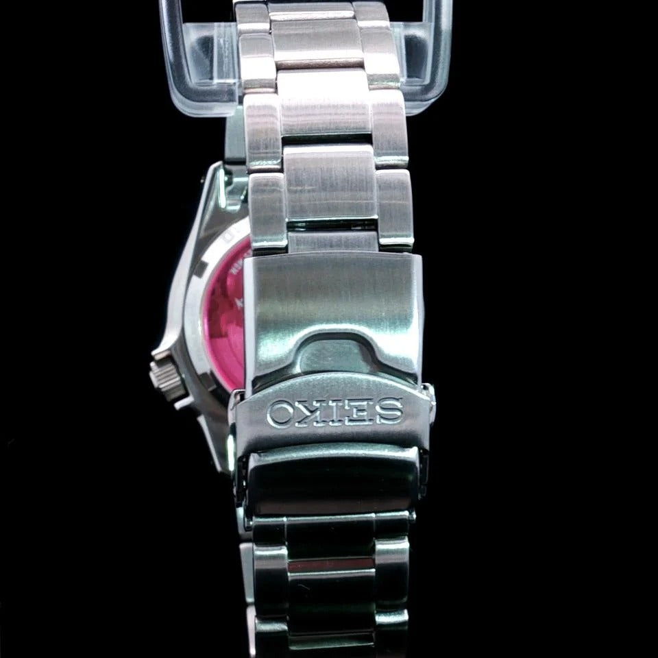 Pink Dial Automatic Analogue Watch for Men with Stainless Steel Strap.